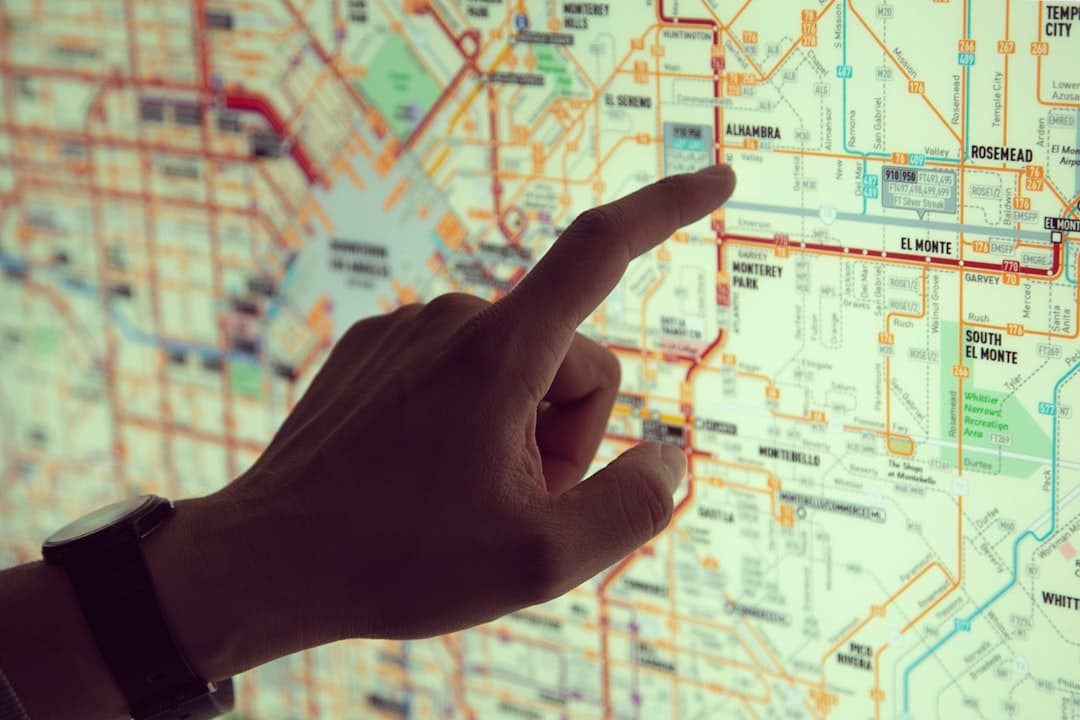 Interactive digital map displayed on a screen